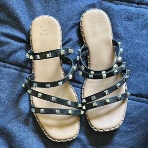 A New Day Studded Black and Cream Sandals